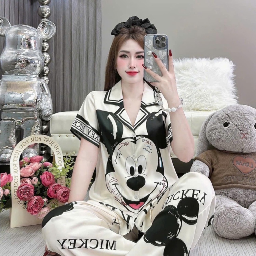 Mickey Mouse Women's Pajama Set - Black and White